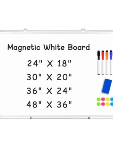 AMUSIGHT Double-Sided Magnetic Whiteboard, 30" x 20" Dry Erase Board, Aluminum Frame White Board for Wall, Hanging Mounting White Board Dry Erase Marker Board with 4 Markers, 1 Pen Tray