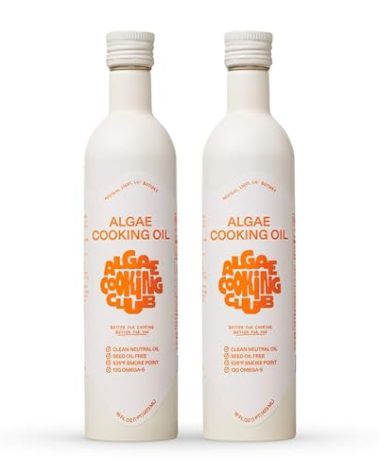 Algae Cooking Club Chef-Grade 100% Algae Cooking Oil - Avocado Oil Alternative - 535°F High Smoke Point - Omega-9 Rich, Neutral Buttery Flavor - Seed Oil-Free - For Searing, Baking, Frying (2, 16 fl oz)