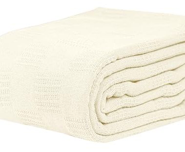 Linteum Textile Hospital Thermal SNAGLESS Spread Blanket, 100% Cotton (74x100 in, Cream)