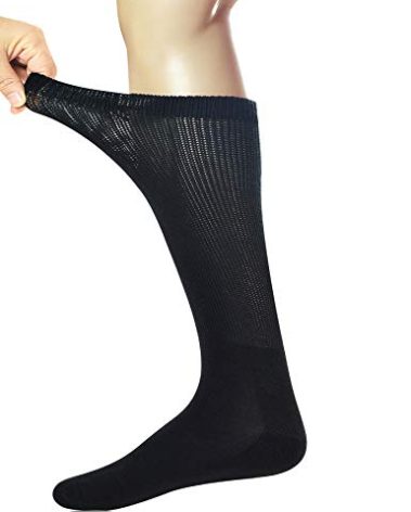 Yomandamor 3 Pairs Mens Cotton Diabetic Over the Calf Dress Socks with Seamless Toe Size 10-13
