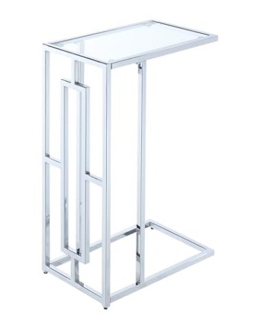 Convenience Concepts Town Square Chrome C End Table 15.75" - Contemporary C Couch Table, Modern Living Room Glass Side Table, Family Room Sliding End Table, Glass/Chrome