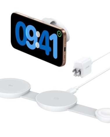 Anker MagSafe Compatible MagGo UFO 3-in-1 Charger, iPhone 17 Wireless Charging Station, 15W Qi2 Certified, Foldable Travel Charging Pad, for iPhone 17/16/15/14, AirPods, Apple Watch (Not a Power Bank)