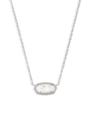 Kendra Scott Elisa Short Pendant Necklace for Women, Dainty Fashion Jewelry, Ivory Mother of Pearl, Rhodium-Plated