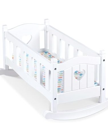 Melissa & Doug Mine to Love Wooden Play Cradle for Dolls, Stuffed Animals - White (10.2”H x 18.8”W x 20.7”L Assembled)