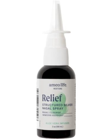 Ameo Life Aloe-Infused Colloidal Silver Nasal Spray 24 PPM - Nose Spray with Natural Ingredients for Soothing Relief of Nasal Congestion, Sinus Congestion, Mucus, & Irritation - for Daily Use (2 oz)