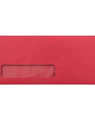 JAM PAPER #10 Business Colored Recycled Window Envelopes - 4 1/8 x 9 1/2 - Red Recycled - 50/Pack