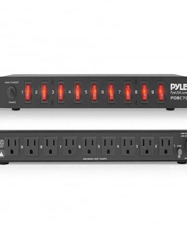 Pyle 15 Amp Power Supply Control Unit - 9 Outlet Rack Mount Power Strip with AC Noise Filter - 1U Steel Chassis - 6ft Cord - Surge Protection for Equipment Control - PDBC70