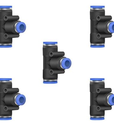 5 Pcs 1/2" x 1/4"x 1/2" Pneumatic T Shaped 3 Way Tube Reducer Connector,Quick Push to Connect Tee Fitting