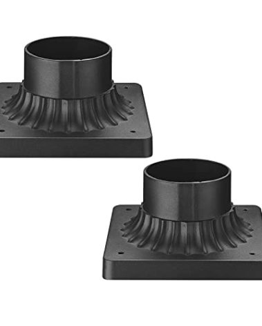 Darkaway Outdoor Post Light Base Mount, Post Light Adapter 3'' Pier Mount Base with Matte Black Finish for Deck Porch Patio, 5.5" W x 5.5" D x 2.75" H (2Pack, Black)