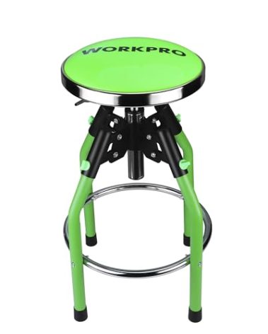 WORKPRO Garage Bar Stool, Heavy Duty Adjustable Hydraulic Shop Stool, 29in to 33. 86in, 330-Pound Capacity, Green