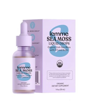 Lemme Irish Sea Moss Organic Liquid Drops with Vitamin D3 and Biotin for Trace Mineral Support, Immunity, Hair, Skin & Nails, Brain Health - Gluten & Sugar Free, Non GMO, 1 oz, 30 Servings