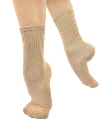 Vegan Dance Socks, Acrylic, Toe and Heel Protection, Ribbed Leg - MD23 / MD24 (US, Numeric, 6, 10, Regular, Regular, Sand - No Grip)