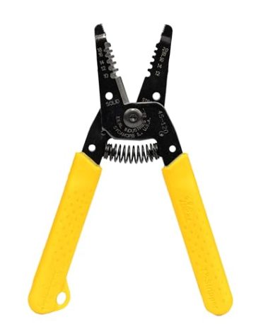 IDEAL Electrical 45-120 T-5 T-Stripper - 10-20 AWG, Yellow Wire Stripper with Looping Holes, Plier Nose, Spring Loaded Automatic Opening,Black