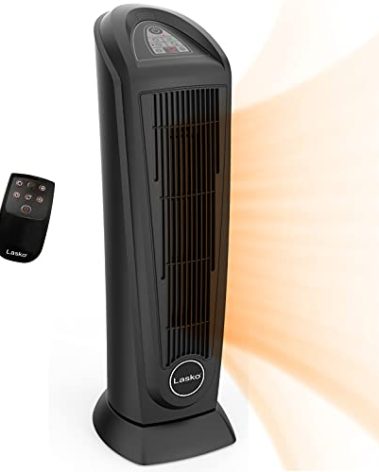 Lasko Portable Oscillating Indoor Electric Ceramic Tower Space Heater with Tip-Over Safety Switch, Overheat Protection, Timer and Remote Control, Safe for Home, 22.5 Inches,1500W, 751321, Black