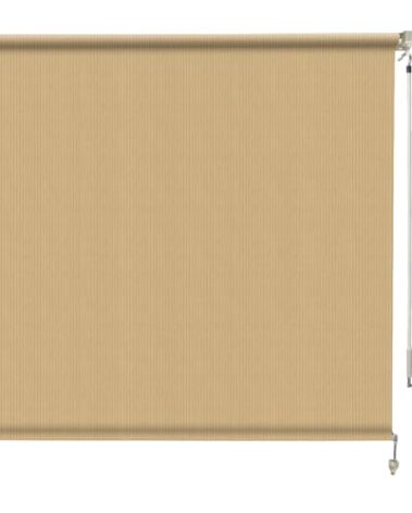 Amagenix Outdoor Roller Shade 8'(W) X 8'(H), Exterior Cordless Patio Shades Roll Up Outdoor Blinds with 90% UV Protection, Two-Section Poles with One-Piece Fabric, Sesame