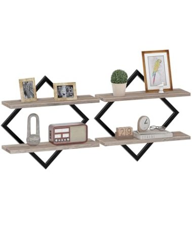 CHOEZON Floating Shelves for Wall, Set of 2 Wall Mounted Shelves, 2-Tier Hanging Shelves, for Living Room, Bedroom, Kitchen, Office, Study, Greige TBJ01P2BG