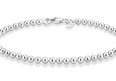 Miabella 925 Sterling Silver Italian Handmade 3mm Bead Ball Strand Chain Bracelet for Women Made in Italy (Length 7 Inches)