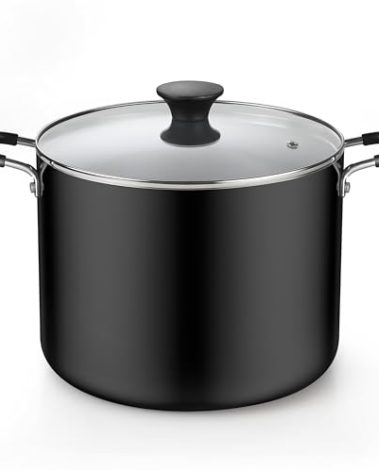Cook N Home Nonstick Stockpot with Lid 10.5-Qt, Deep Cooking Pot Cookware Canning Stock Pot with Glass Lid, Black