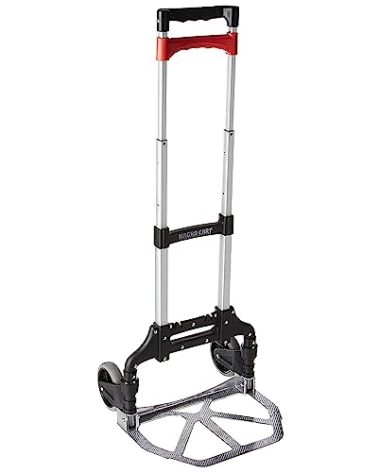 Magna Cart 1 Pack Foldable Hand Cart, Aluminum Dolly Truck w/ Wheels, 150 Lbs, Black/Red