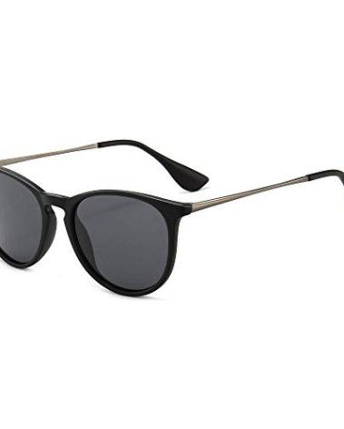 SUNGAIT Premium Vintage Round Sunglasses for Women Men Classic Retro Trendy Style (Black Frame(Matte Finish)/Polarized Grey Lens) 1567 PGHKH