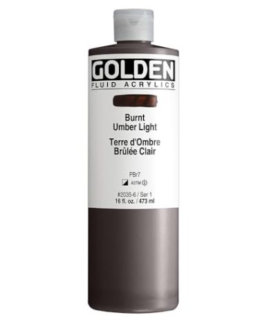 GOLDEN Fluid Acrylics, Burnt Umber Light, 16 fl. oz. Bottle, Professional Acrylic Paint, Semi-Opaque