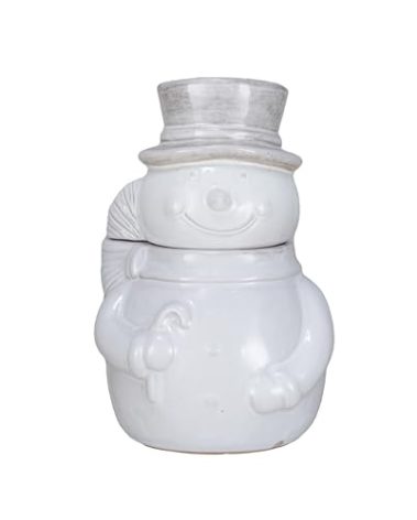 Creative Co-Op Antique Snowman Shaped Stoneware Cookie Jar, White