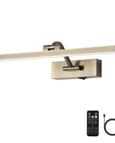 BRIVOLART 5000mAh Picture Light Battery Operated,15.7In Antique Bronze Wireless Rechargeable Picture Light 3 Colors Dimmable Art Light with Remote Timer for Paintings,Gallery