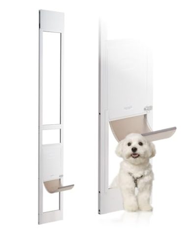 VEVOR Dog Door for Sliding Glass Door, 75 7/8"-80 11/16" Adjustable Height Doggy Door for Sliding Doors, Aluminum Frame Tempered Glass Pet Door with Hinge Structure Flap and Lock for Medium-Sized Dogs