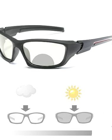 Transition Photochromic Bifocal Reading Glasses for Mens and Womens, Square Sports Sunglasses Readers 0~+4.00 (Black, 1.75)