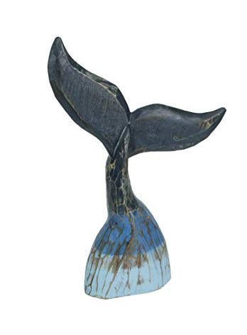 Chesapeake Bay Ltd Exquisite Coastal Blue Carved Wooden Whale Tail Sculpture - 16-Inch High Tabletop Statue Ideal for Nautical Home Decor, Beach Houses, and Coastal-Themed Spaces