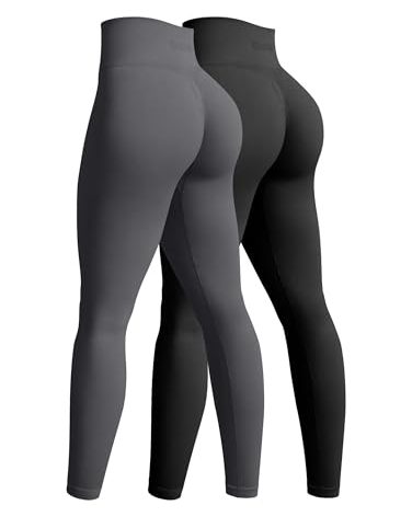OQQ Women's 2 Piece Yoga Legging Seamless Workout High Waist Butt Liftings Athletic Leggings Black Darkgrey