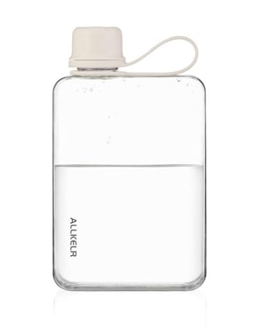 ALLKELR Portable Flat Water Bottle,BPA Free Reusable Tritan Plastic Travel Water Bottle Cup,Lightweight Leakproof Slim Water Bottle Fits Purse,Backpacking, Hiking (White, 17 oz)