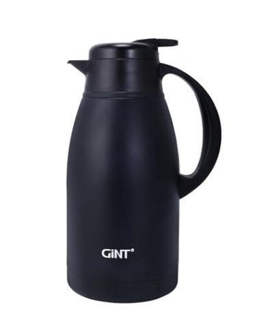 GiNT Stainless Steel Thermal Coffee Carafe, Double Walled Vacuum Water and Beverage Dispenser, 12 Hour Heat Retention, 65 OZ /1.9 Liter Black