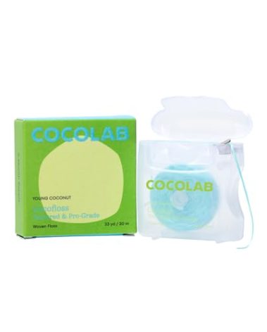 Cocolab Woven Dental Floss, Dentist-Designed Oral Care, Coconut Scent, Waxed, Expanding, Vegan, Kid-Friendly String Floss with Coconut Oil, 1 Spool (33 yd)