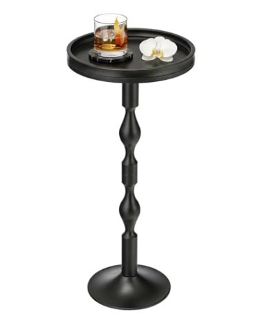 ZEXVIDA Small Round Drink Table,Pedestal Tables,Small Round Side Table for Narrow Spaces,End Table for Living Room, Bedroom, Bathroom,Balcony (Black)