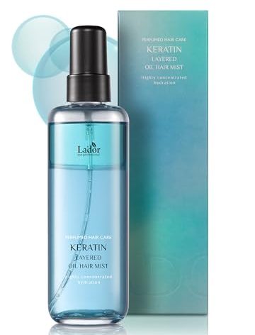 LADOR Keratin Hydrating Anti-Frizz Oil Water Perfume Heat Protectant Hair Mist - Leave-In Treatment Spray for Dry Damaged Hair Korean Haircare 4.4 Fl Oz