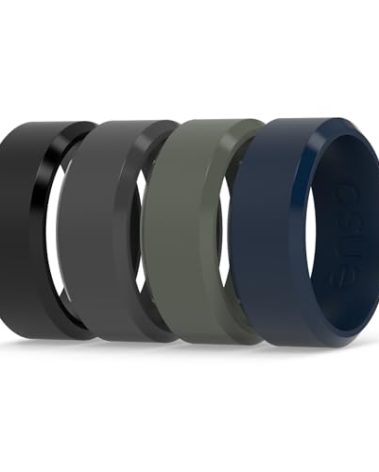 Enso Rings Bevel Classic Silicone Wedding Ring – Hypoallergenic Unisex Wedding Band – Comfortable Band for Active Lifestyle - Obsidian/Slate/Navy/Pine - 7