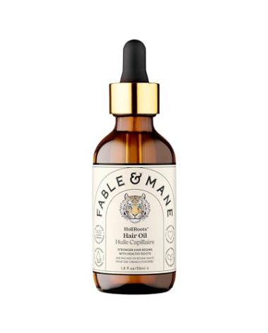 Fable and Mane Hair Oil - HoliRoots Strengthening Serum for Damaged, Frizzy Hair with Ashwagandha, Castor Oil & Scalp Treatment - 1.8FL oz