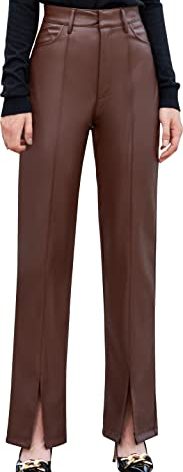 S P Y M Womens Faux Leather Pants High Waist with Pockets