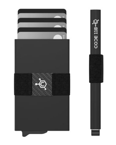 CODE 118 Wallet - Premium Automatic Smart Wallet, RFID Blocking, Pop Up Mens Minimalist Metal Wallet, 6061-T6 Aerospace-Grade Aluminum, Genuine 3K Carbon Fiber (Classic, Jet Black)