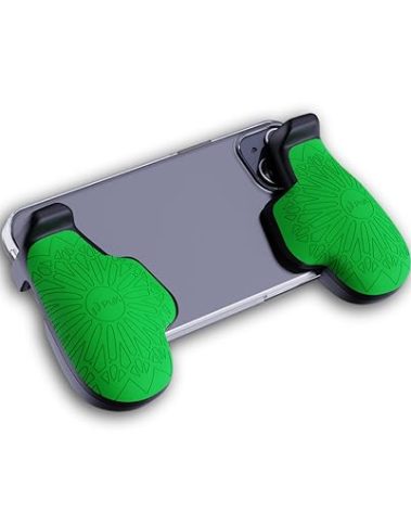 PUK Phone Gaming Grip - Black & Green Ergonomic Mobile Game Handle with Adhesive Pads - Mobile Game Controller Grip to Reduce Hand Fatigue - Android Phone Gaming Accessories