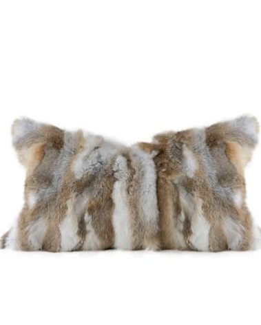 MOOX Rabbit Fur Throw Pillow Covers Decorative Fluffy Soft Fuzzy Plush Luxury Genuine Animal Skin Lumbar Pillow 12"x20" Cushion Cover(Yellow-White, 12x20inch)
