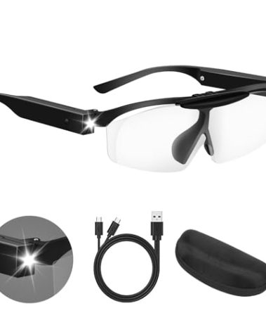 200% Magnifying Glasses with Light, Rechargeable LED Lighted Magnifying Eyewear,Flip-top Hands Free Head Magnifier Eyeglasses for Close Work,Hobbies,Reading,Craft,Jewellery,Sewing Black