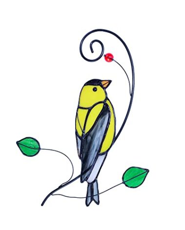 Lolitarcrafts Goldfinch Stained Glass Window Hangings Bird Suncathers for Window