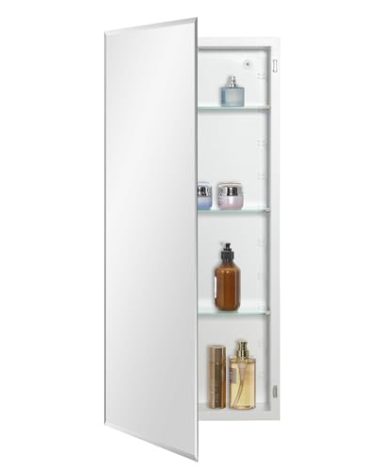 IDYLLOR Bathroom Medicine Cabinet with Beveled Edge Mirrored Door 16 x 36 inch, Recessed or Surface Mount, with Adjustable Glass Shelves