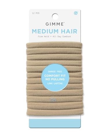 Gimme Beauty Medium Hold Hair Bands - Seamless Nylon & Spandex Ties for All Hair Types - Damage-Free, Comfort Fit Ponytail Holders - No-Crease Elastic Bands for Daily Use - 12 Pack, Blonde
