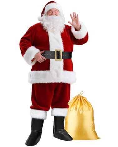 SHEJIZE Santa Claus Costume for Men Santa Costume Santa Suit Adults Men Santa Outfit (Burgundy, XL)