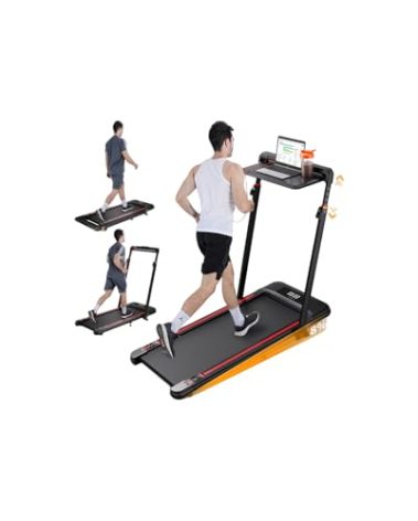 HiFast Walking Pad Treadmill with Desk Workstation, 3.0HP Under Desk Treadmills with 8% Incline Handle Bar, Foldable Portable Treadmill for Home Office, 300lbs Capacity, Remote Control, APP