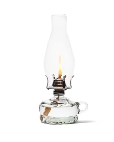 Lamplight 12-inch Chamber Oil Lamp Clear Glass, Hurricane or Power Outage, White, 110