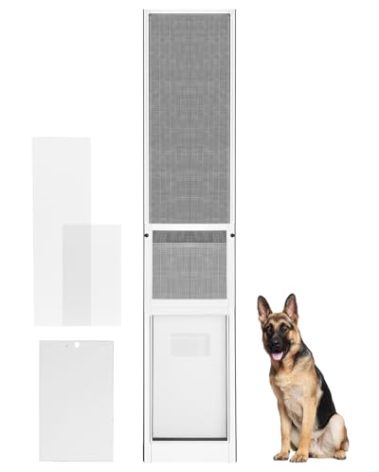 FANTREK Extra Large Dog Door for Sliding Door - X Large Dog Door for Sliding Glass Door - Pet Door for Patio Slider Insert, White